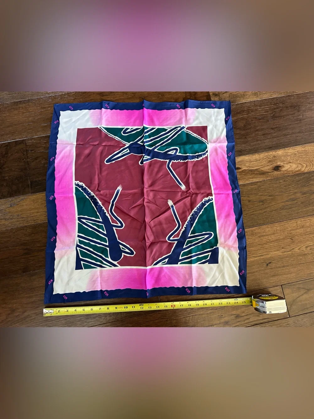 Vintage Vera Neumann SILK Abstract Square Scarf in Pink, Burgundy & Teal